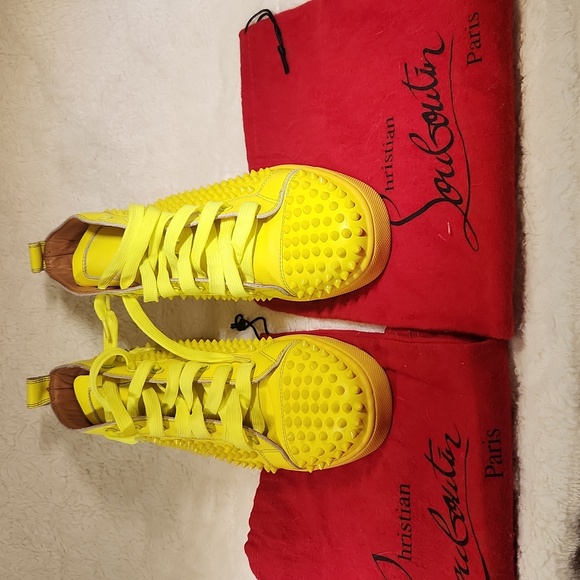 Christian Louboutin Vibrant Yellow Spiked Sneakers Size 42 Or 12 Mens - Picture 2 of 5
